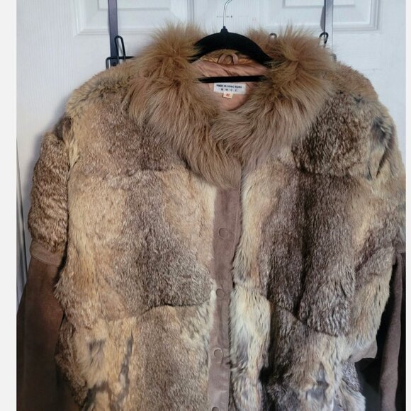VTG Rabbit Fur Suede Bomber Jacket Convertible Vest Removable Sleeves Women M - Picture 3 of 16